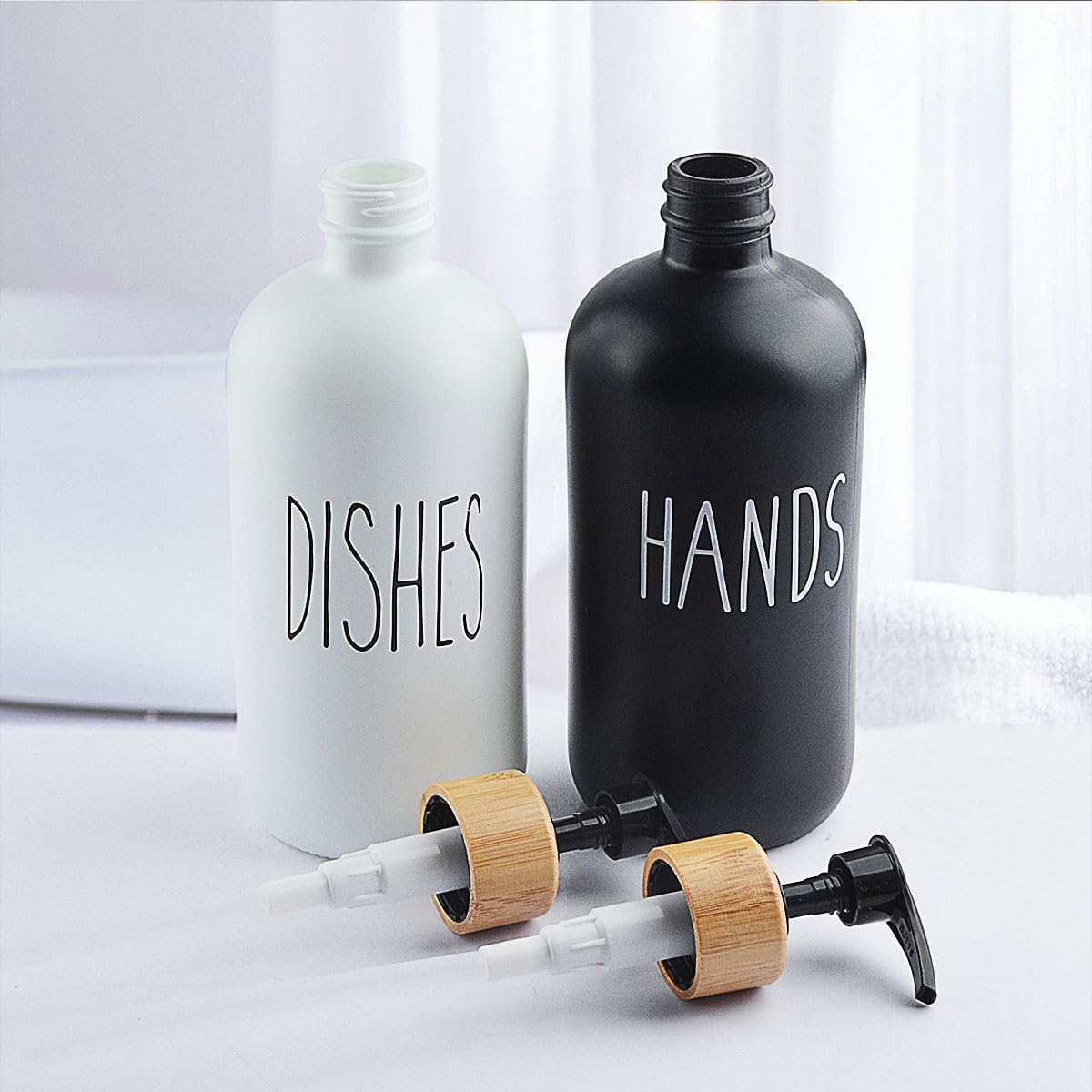 Chic Soap Dispenser Set, Includes Hand & Dish Soap Dispenser, Ideal for Kitchen Countertops(Black & White)