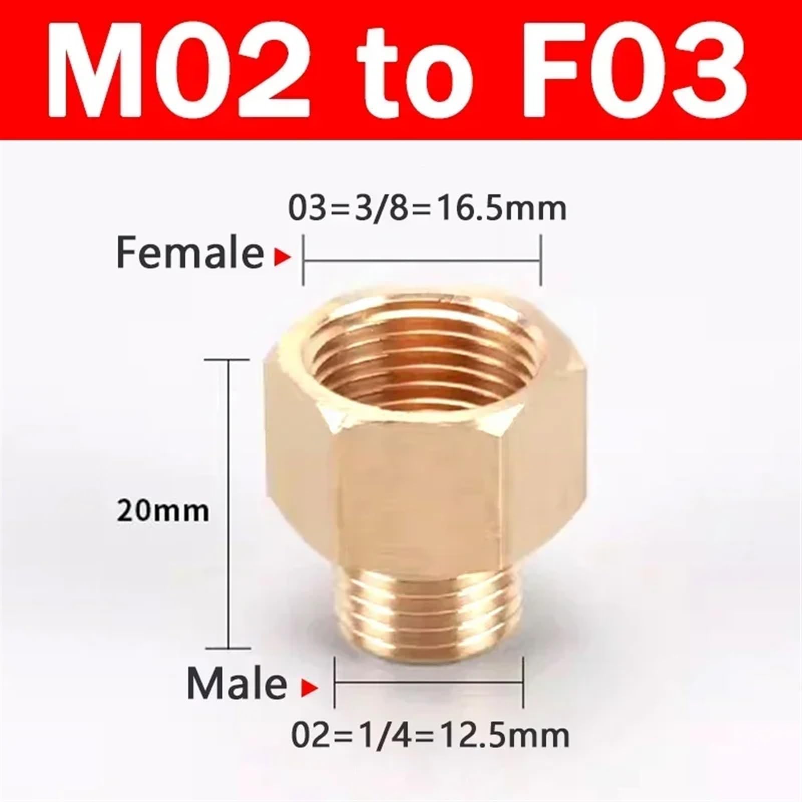 10 Uds 1/8 "1/4" 3/8 "1/2" hilo macho a hembra casquillo hexagonal conectores de tubería de latón adaptador acoplador roscado(Color:M02-F03)