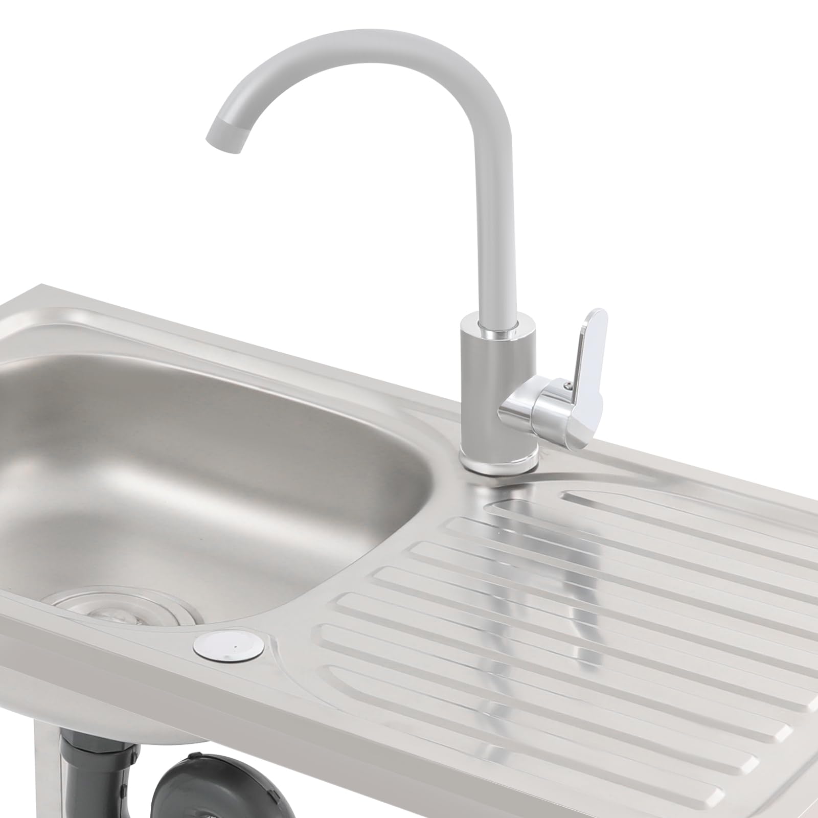 Freistehende Spüle, Waschbecken Edelstahl, Outdoorspüle mit Wasserhahn & Ablaufrohre, Garten Waschbecken, 75 x 40 x 75 cm