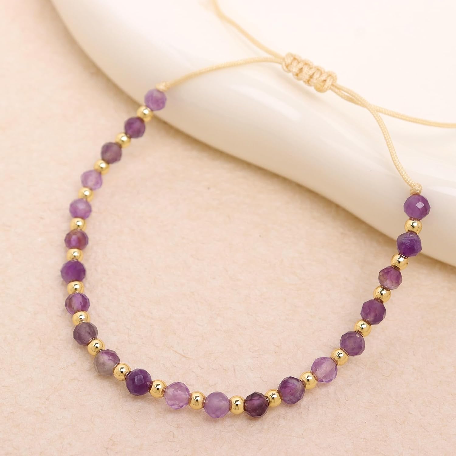 Rainbow Gemstone Beaded Bracelets Stack for Women, Handmade Gold Beads Natural Stones Stackable Strand Bracelet Summer Beach Jewelry Gift. - Image 4