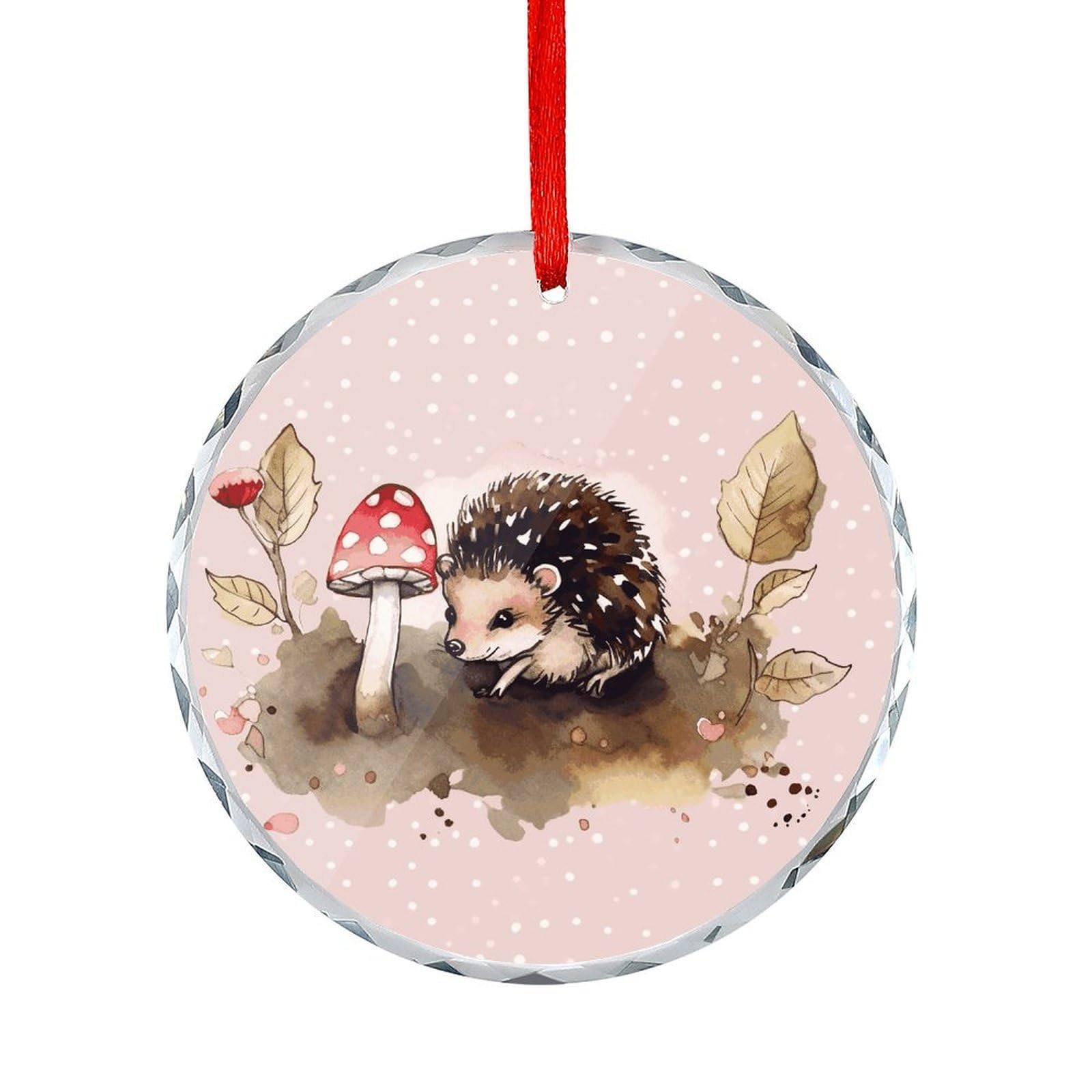 Btcowzrv Style Hedgehog Watercolor Painting Round Ornament Hanging Pendant Decor