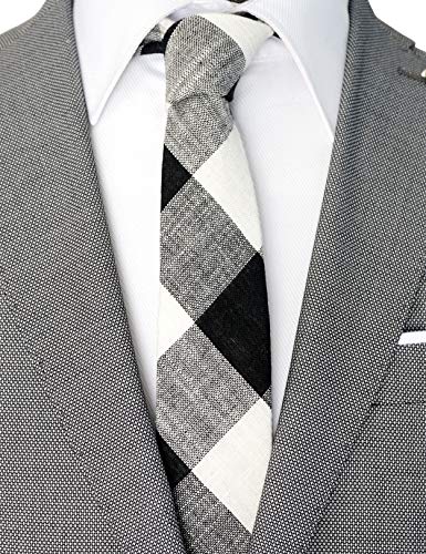 Image of Cotton Skinny Ties for Men, Plaid and Striped Slim Neckties