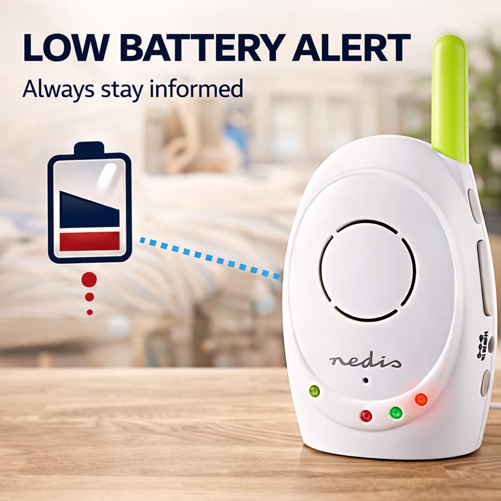 Nedis Audio Baby Monitor - Telefoni wireless per bambini con interfono, portata 300 m, Set di 2, Verde/Bianco