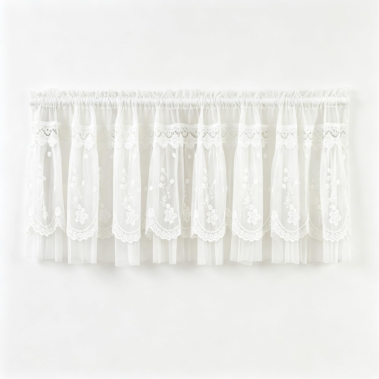 Rideaux Court Volants Cuisine en Voile Blanc, Rideaux Cuisine Style | Rideaux Fenêtre De Cuisine Au-dessus L'évier, Demi-fenêtre Filtrant Lumière, Rideau Bistro(98.4LX 15.7Hin/250LX 40Hcm)