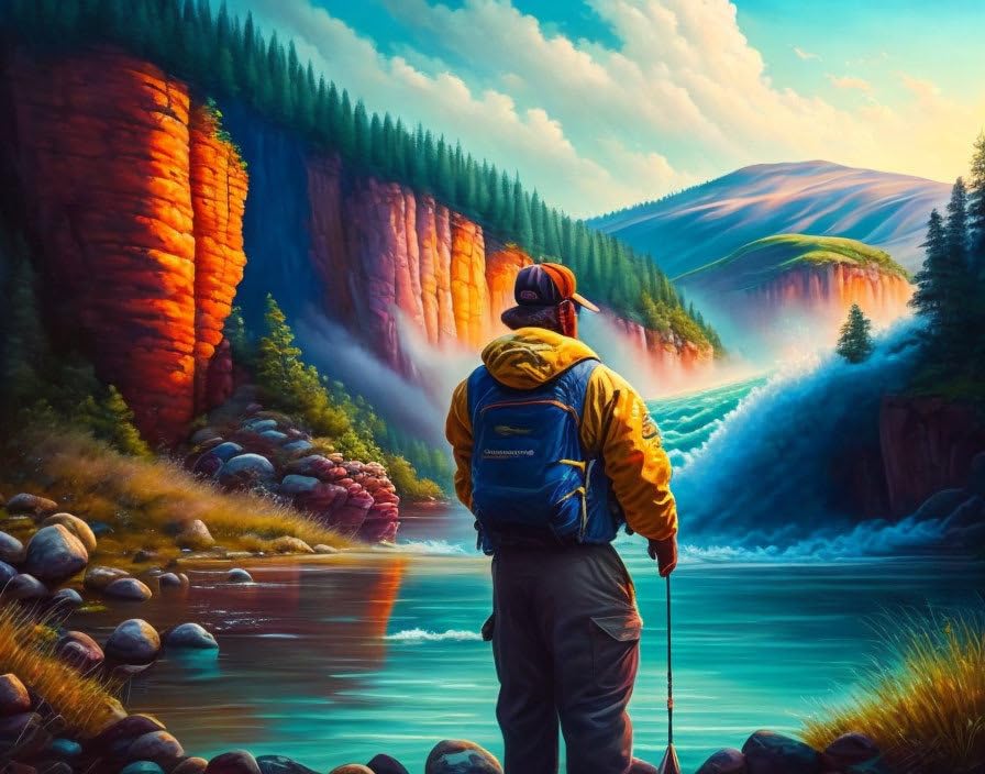 Poster mural sur toile Meechi un pêcheur avec sa belle femme déco salon chambre 50 x 70 cm