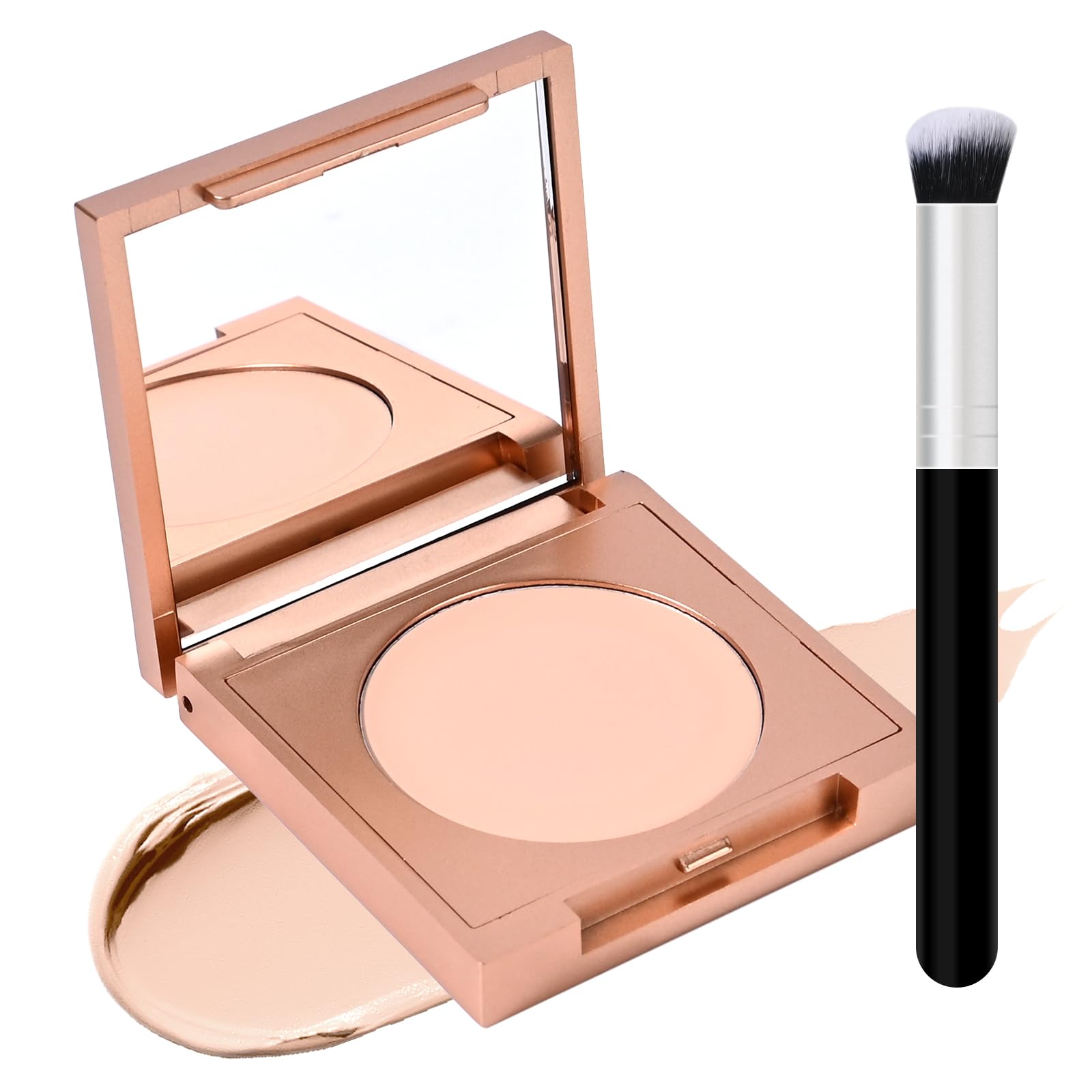 Under Eye Brightener with Brush, Colored Clay CC Undereye Corrector for Dark Circles, Conceal Brighten Hydrating Under Eye Skin, Skin Concealer Color Correcting for Women(Light Beige)