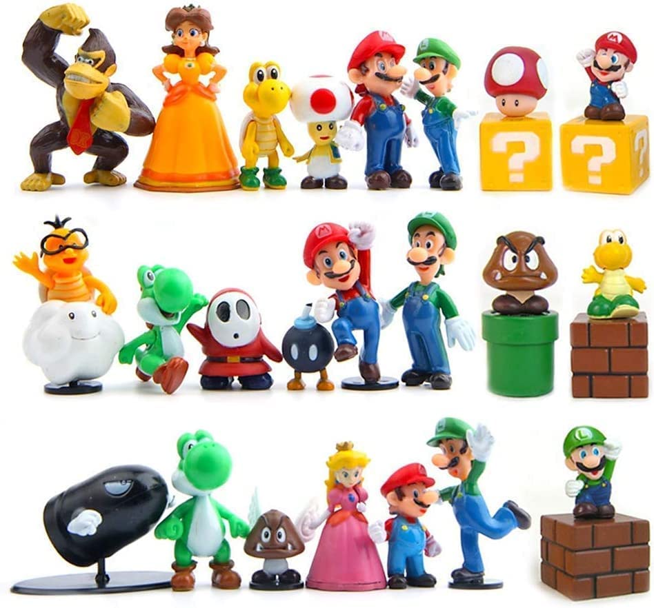 28 Pcs Set Mario Toy Bros Super Mary Princess, Turtle, Mushroom, Orangutan, Super Mary Action Figures (1.8-2 inches)