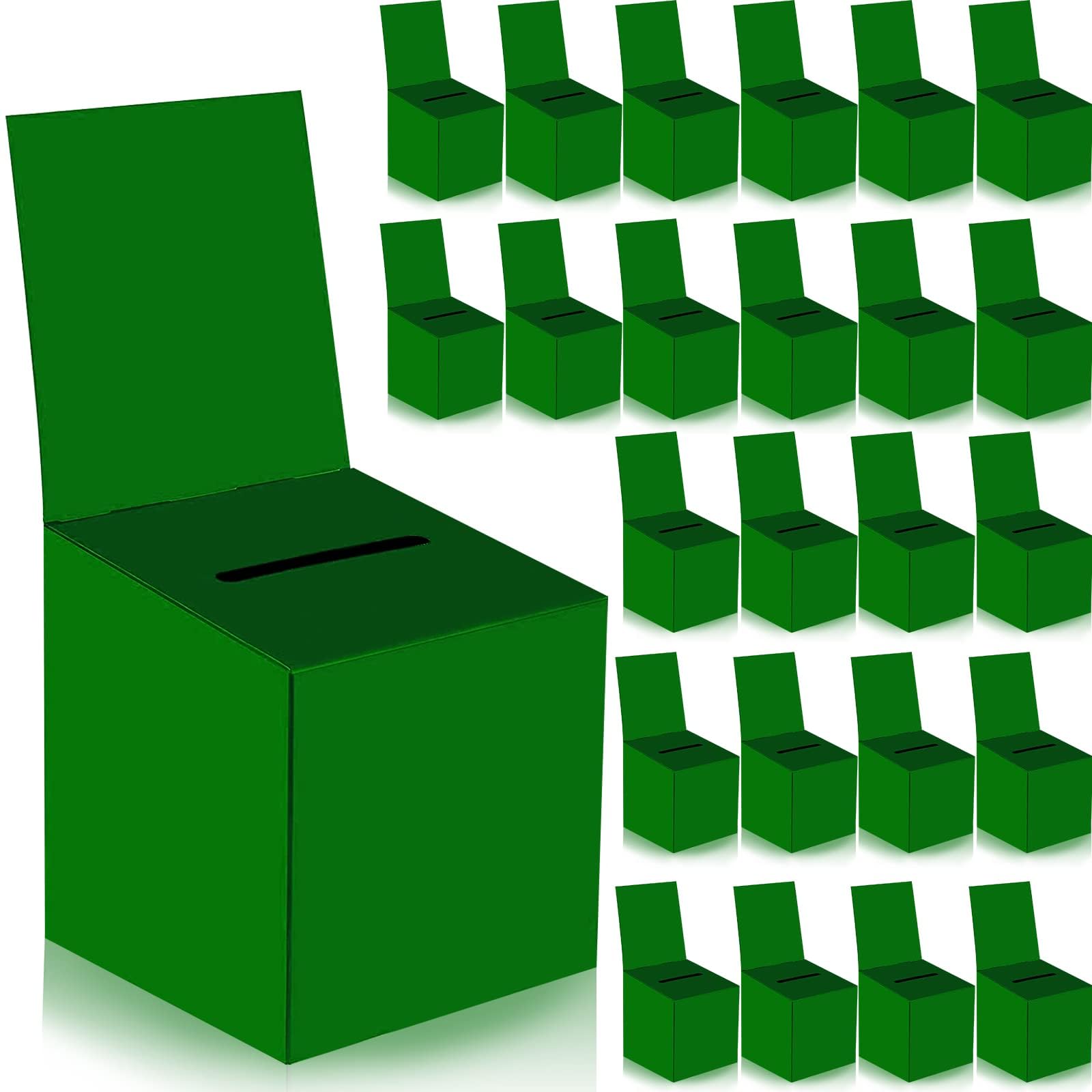zzhxkjhky 24 Pack Raffle Boxes Ballot Box Suggestion Box with Slot, 6 x 6 x 6 Inch Cardboard Raffle Boxes with Slot for Ticket and Removable Header for Collecting Business Card Voting Contest (Green)