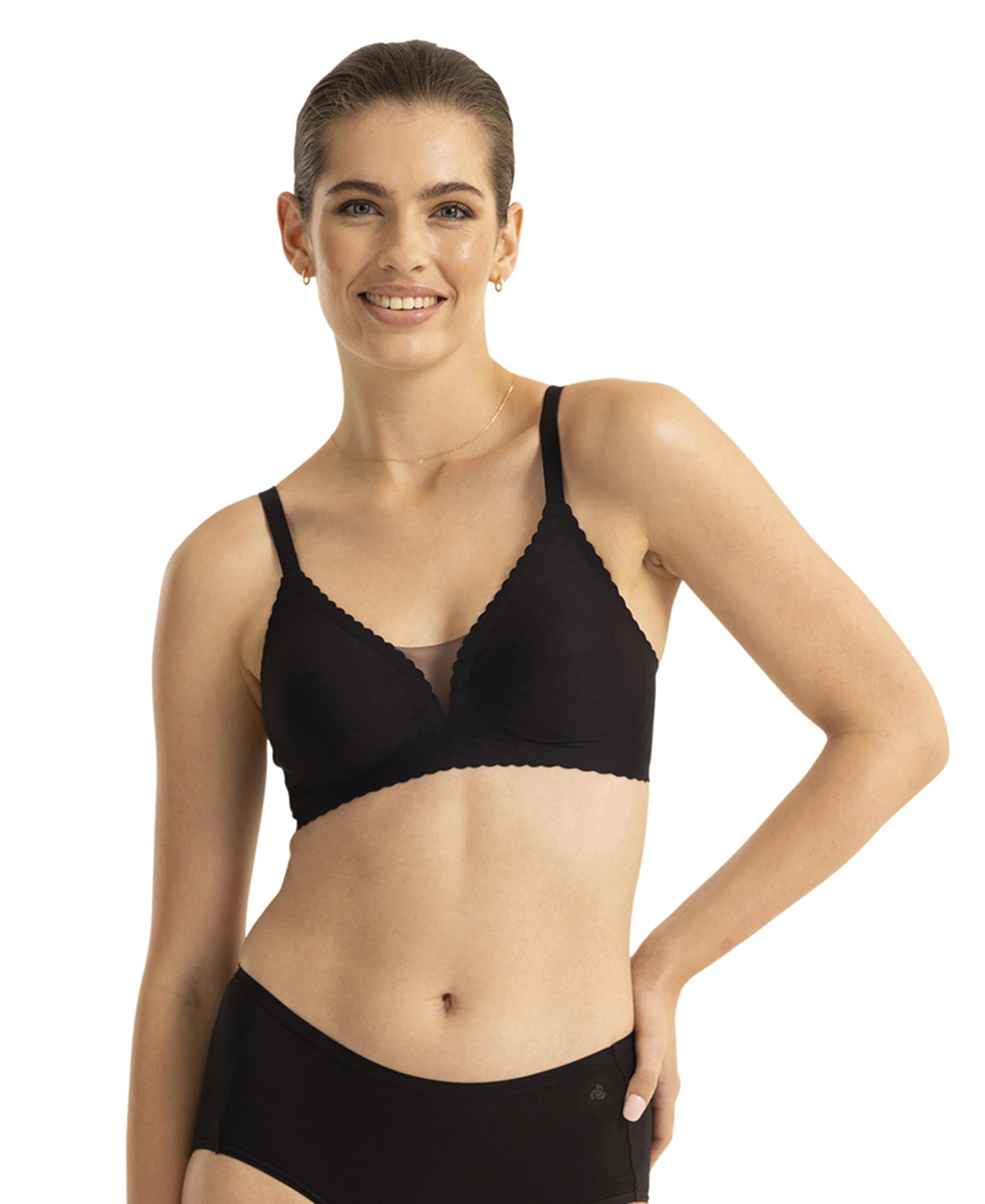 1844 Women's Wirefree Padded Soft Touch Microfiber Elastane Medium Coverage Bonded Tech T-Shirt Bra with Reinforced Side Support_Black_38C-image-31