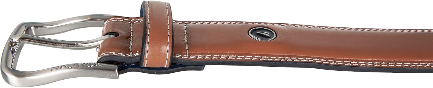 Nautica Men's Dress Leather Belt for Suits and Pants | Classic | Business | Fashion | Adjustable | Metal Buckle