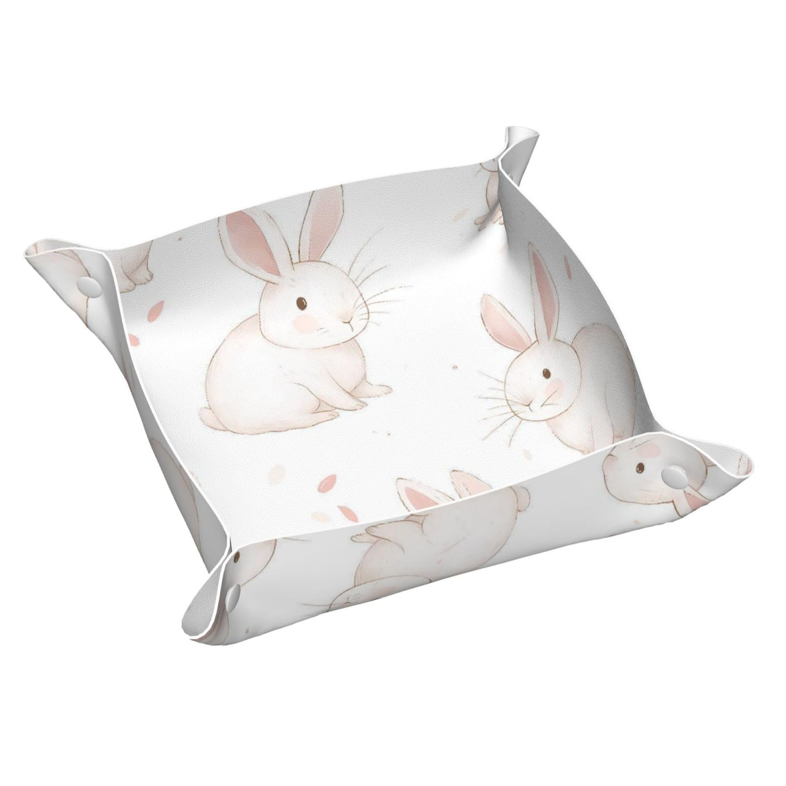 HLBSDM Adorable White Bunny & Red Leaves Tray Men's Leather Valet Parking Portable Entrance Trays Bedside Storage Box