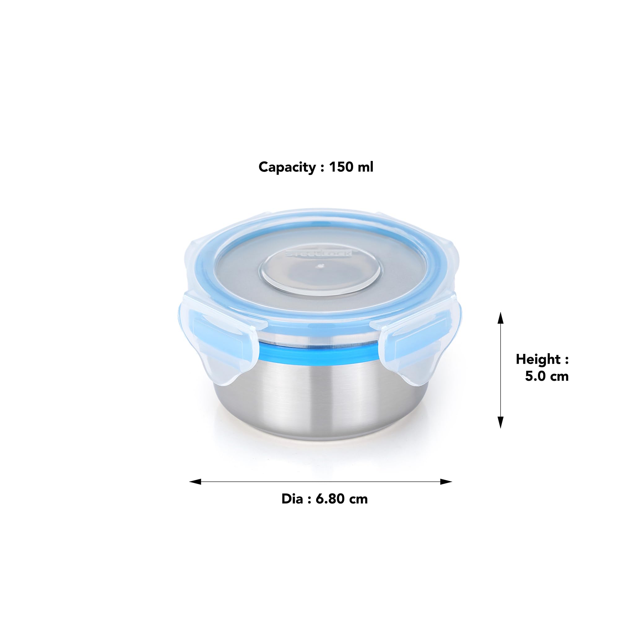 STEELLOCK Stainless Steel Airtight Container with Lid | Leakproof, BPA-Free | Multipurpose Food Storage Containers/Tiffin/Dabba for Office, School & Kitchen | SL-1101-set of 5, 150ml each, Blue