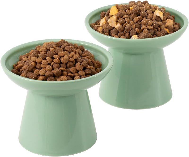 Pote Elevado de Cerâmica Extra Largo e Raso para Gatos CEEFU C003-2 – Pacote com 2