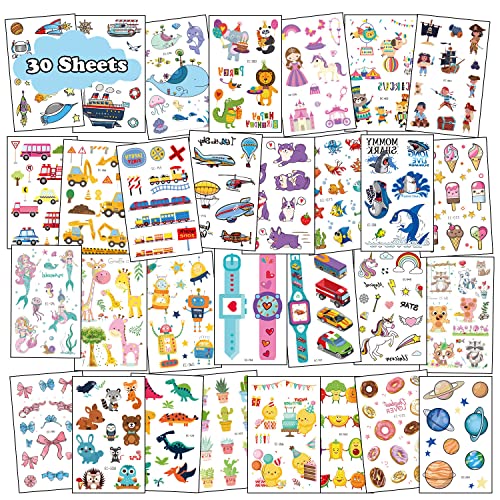 Leesgel 30 Feuilles Tatouages Temporaires Enfants, 260 Pcs Mixte Tatouages Dinosaure Sirène Licorne Pirate Princesse Animaux, Cadeau d'anniversaire Décoration Fête Jouets Pour Garçons Filles Cover