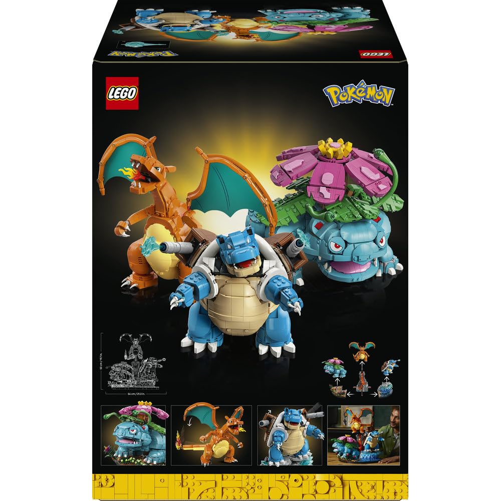 LEGO Pokémon Venusaur, Charizard i Blastoise 72153 | Kolekcjonerskie figurki Pokémonów, duży zestaw klocków dla dorosłych, prezent dla fana gry, dekoracja, 6838 elementów