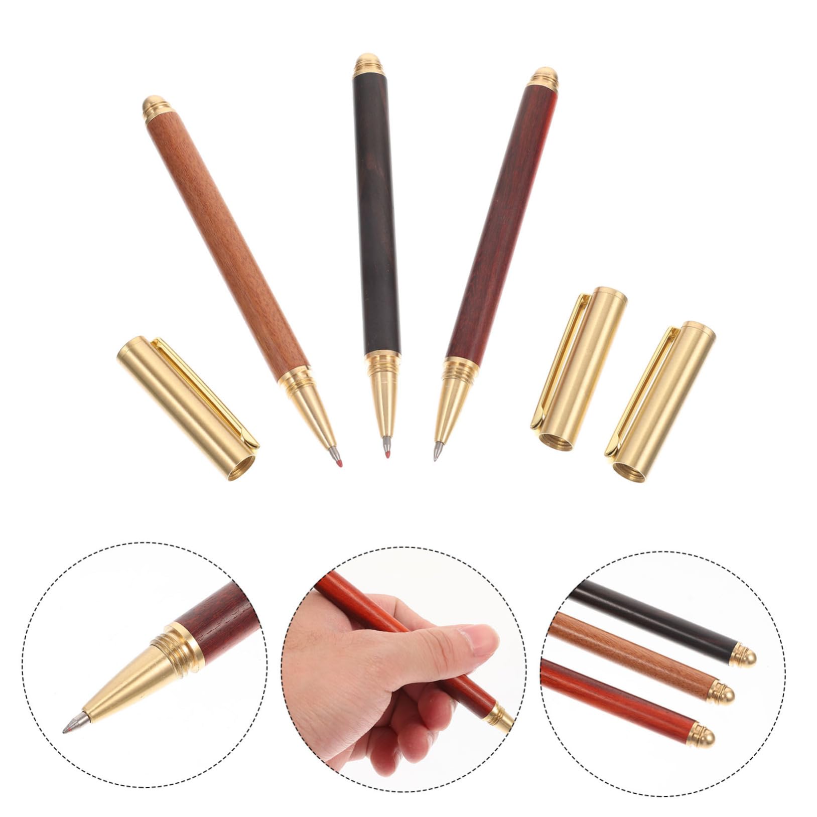 3 Stylos à Signature En Bois Et Laiton - Ergonomiques, Clip, Design Unique Antidérapant, Pour étudiants Et Professionnels