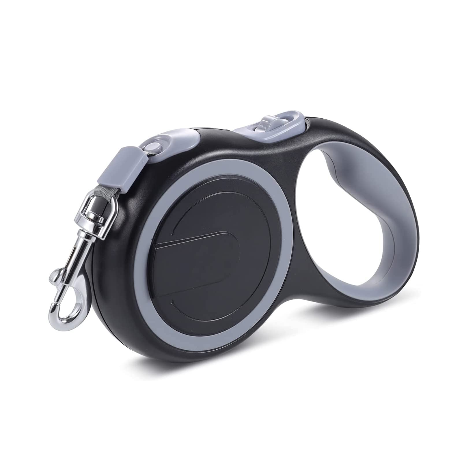 Galatée Retractable Dog Lead, One-Button Brake & Lock, 360° Tangle-Free Extendable Dog Leash With High Density Nylon Braided Tape(M, Black & Grey)