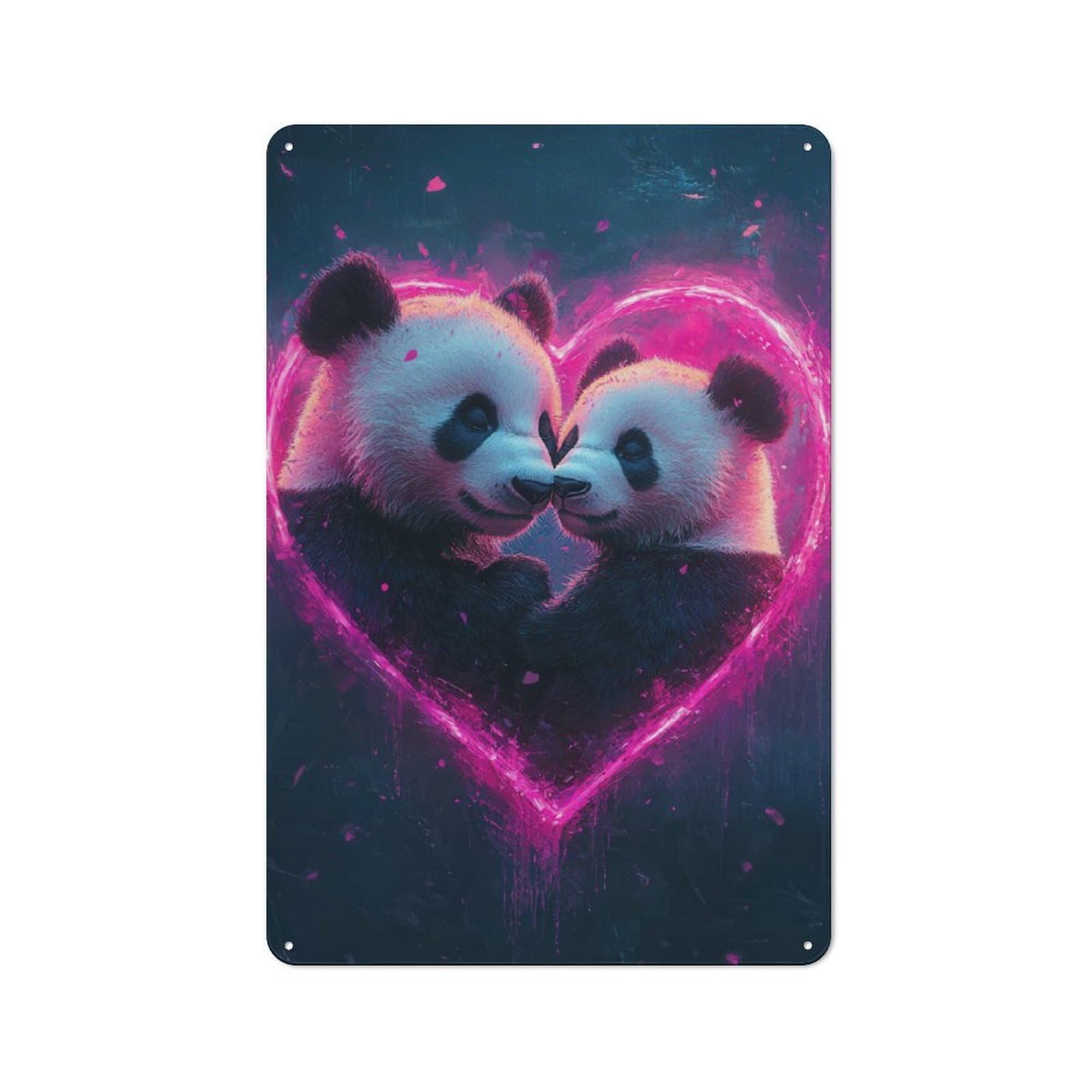 Junmoney Panda Love Heart Retro Tin Wall Plaque 30X20cm Featuring For Garage Wall, For Vintage Wall Decor Fans, For Themed Room Decoration