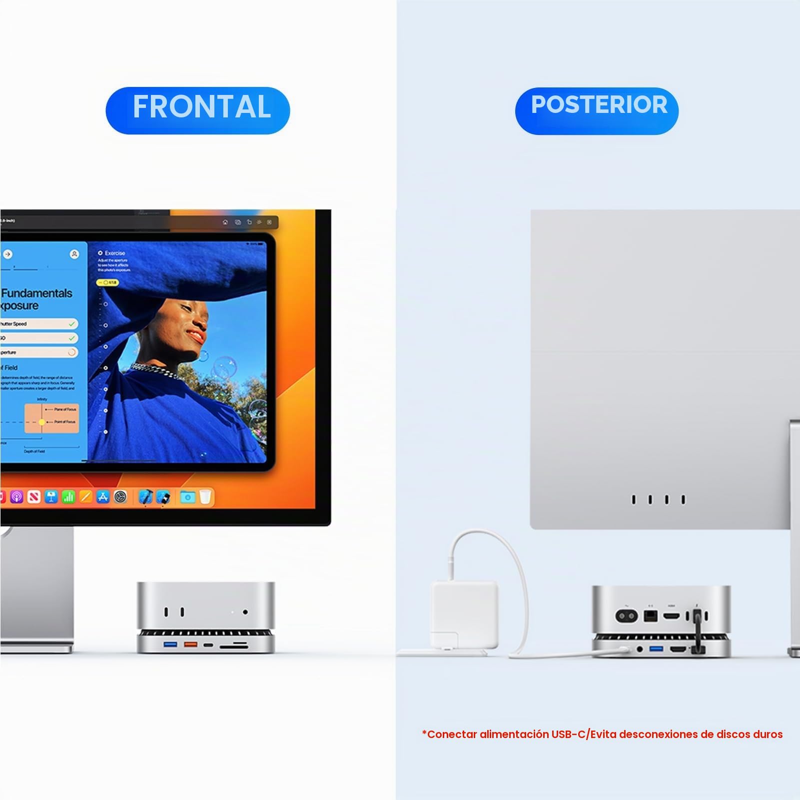 Base Mac Mini M4, Soporte de Aluminio y concentrador HDMI para Mac Mini M4 y M4 Pro 2024 con Carcasa SSD M.2 NVMe/SATA, HDMI 4K60Hz, 10G USB A/C, 5G USB A*2, Carga USB-C, SD/TF, Audio