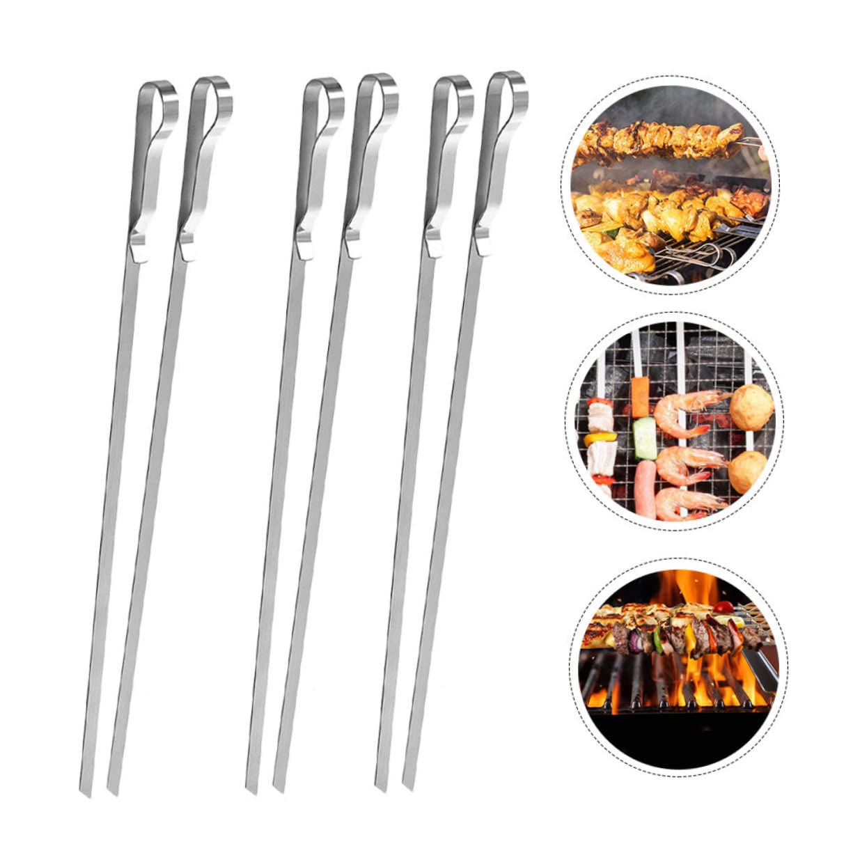 SePkus 6 Stück stiftclipförmige Backstäbchen, wiederverwendbar, Kabob-Stäbchen, Grill-Kabob-Stäbchen, Bratstäbchen, Grillnadel, Grillspieß, Schweinebraten, Grillspieß, Edelstahl-Grill-Lammstäbchen