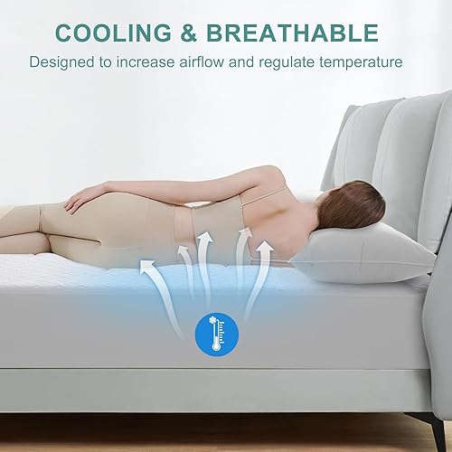 Miniatura 7 de MERITLIFE - Protector de colchón de bambú impermeable premium, suave y sin ruido, relleno con tela de aire 3D ultrasuave y transpirable, funda para