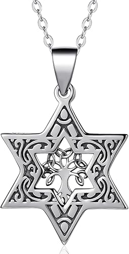 LES OSEWA Collar de estrella de David para mujeres y hombres, collar de estrella judía de plata de ley, dije de estrella de David, joyería judía,