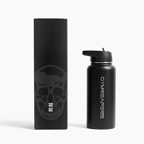Miniatura 3 de Gymreapers Botella de agua aislada de acero inoxidable de 32 onzas, 3 tapas (pajilla, chug, comedor), aislamiento al vacío de doble pared, taza