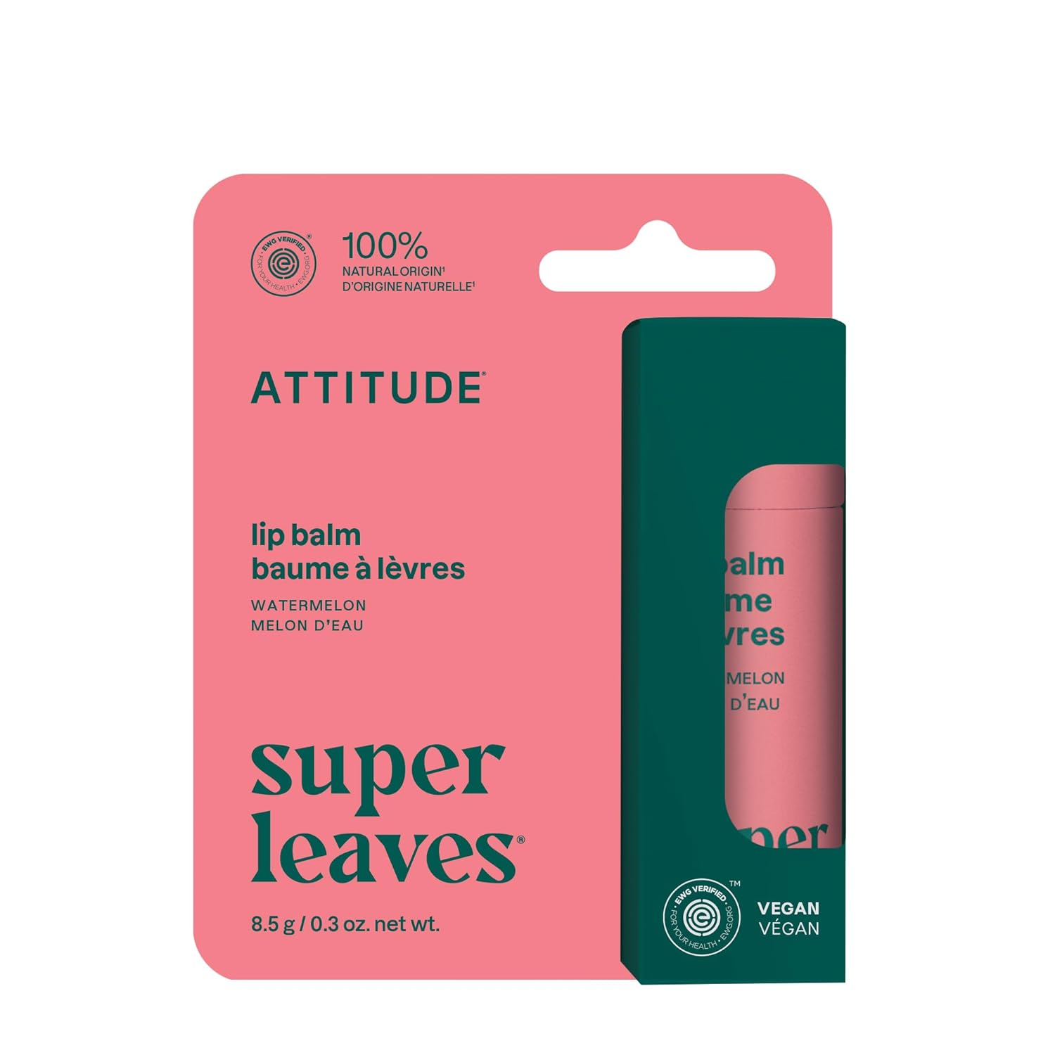 ATTITUDE Lip Balm, Natural Origin, Nourishes & Protects, Shea Butter, Coconut & Castor Oils, EWG Verified, For Dry Lips, Men and Women, Vegan, Watermelon, 0.3 Oz ATTITUDE Lip Balm, Natural Origin, Nourishes & Protects, Shea Butter, Coconut & Castor Oils, EWG Verified, For Dry Lips, Men and Women, Vegan, Watermelon, 0.3 Oz