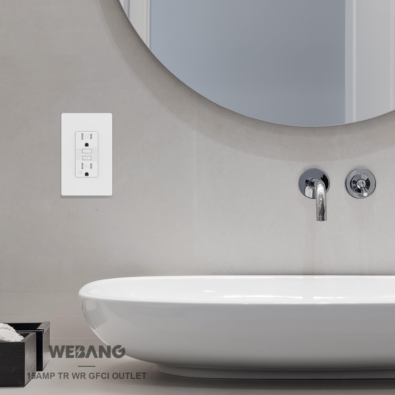 WEBANG Tomas GFCI, resistentes a manipulaciones y a la intemperie, receptáculo GFCI con indicador LED, placas de pared sin tornillos con diseño más delgado, 15 amperios/125 voltios, certificación ETL