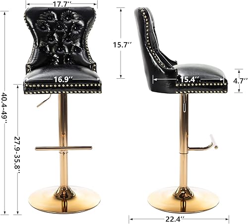 Miniatura 3 de DM-Furniture - Juego de 4 taburetes de bar de terciopelo ajustables con base dorada para el hogar bar cocina isla comedor color negro