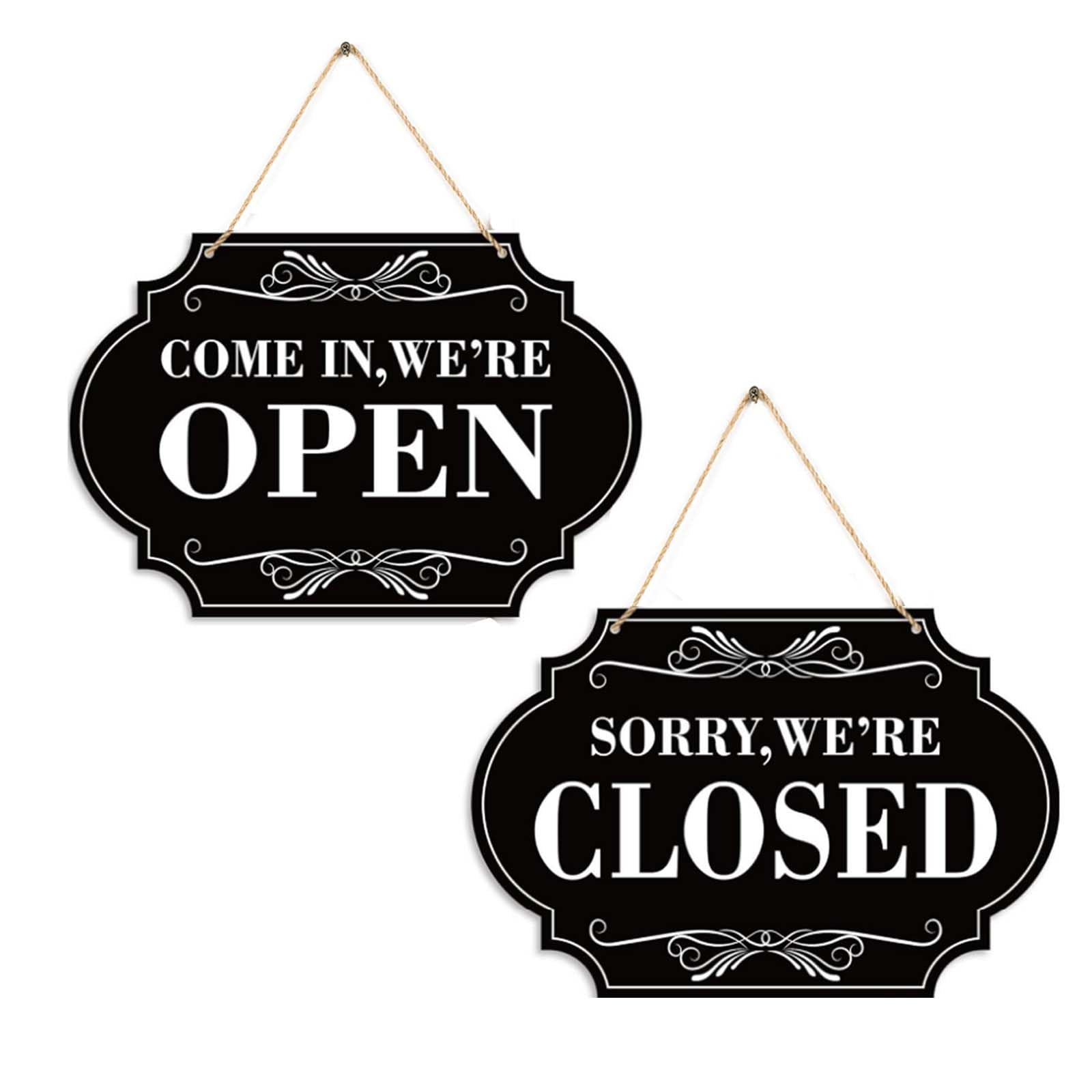 LIKENNY お知らせ 看板 オープン クローズ Open Close 木製 両面 看板ボード ひも付き 開店 閉店 オシャレ カフェ レストラン 雑貨屋 などの 看板 や 装飾 としてお使いいただけます (黒、長さ約30cm)