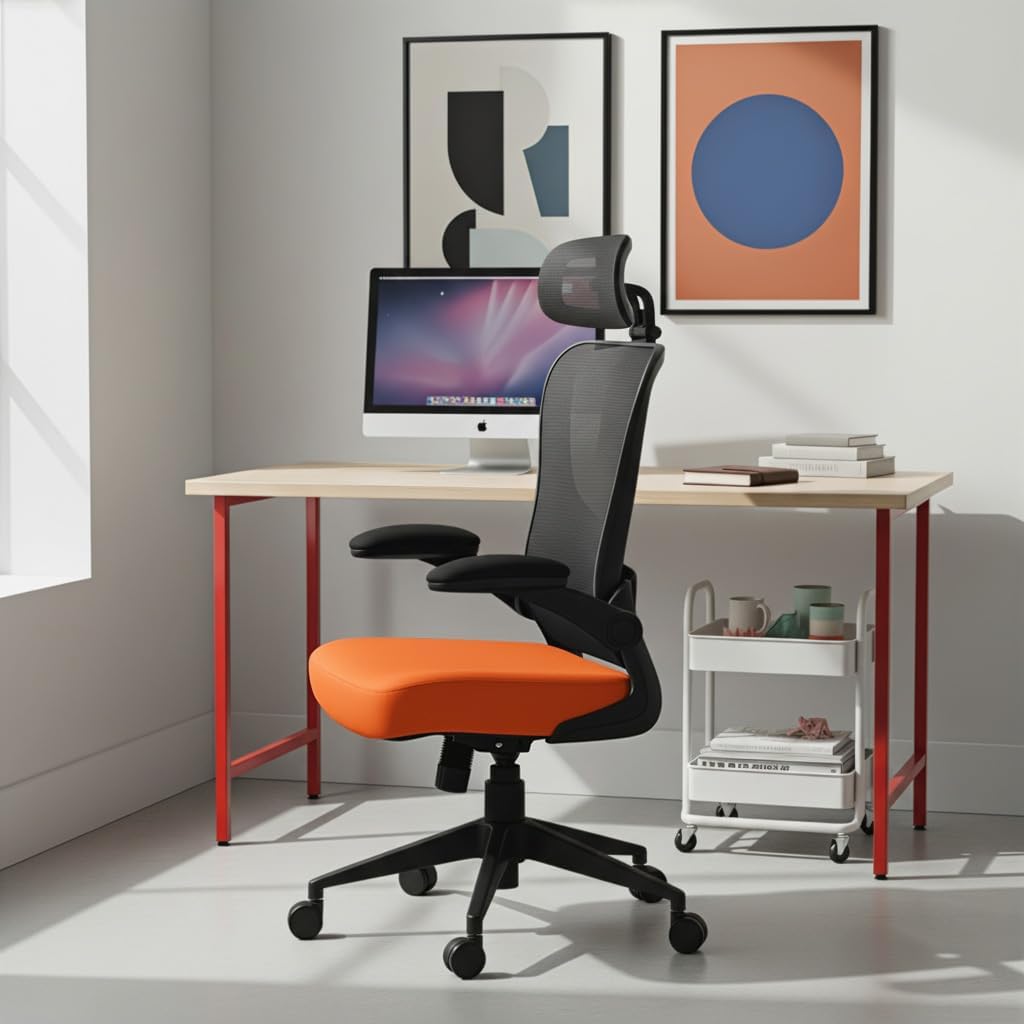 Cadeira de Escritório Ergonômica, DT3 Vita com apoio de cabeça 3D, Apoio Lombar Ajustável, Mesh Spandex Respirável + Tecido Softex