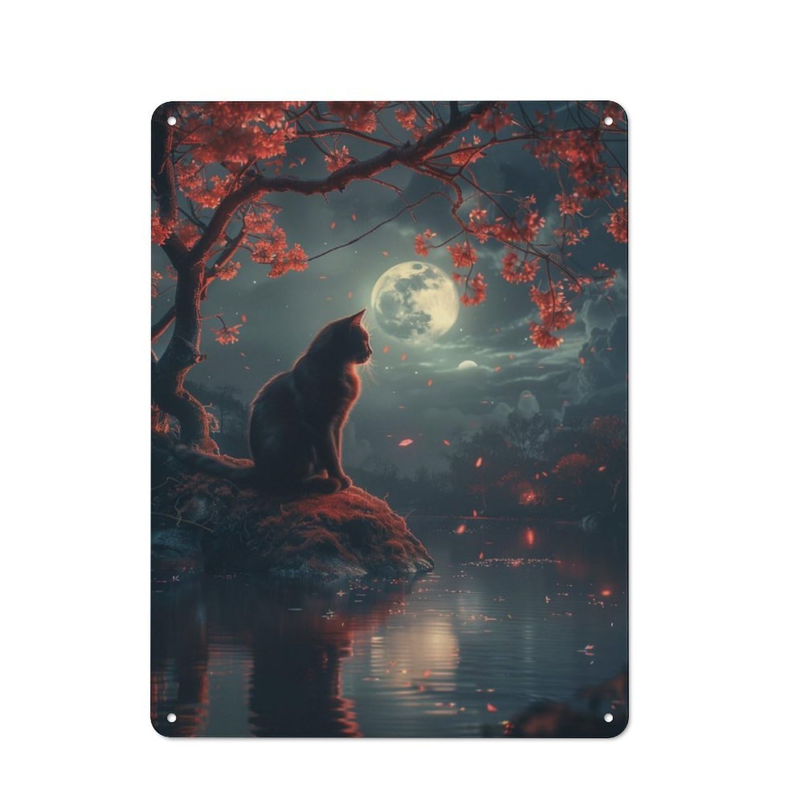 Junmoney Cat Moon And Stars Rustic Tin Sign 40X30cm For Garden Room Or Summerhouse, New-Space Wall Decor For Garden Room Decor Fans
