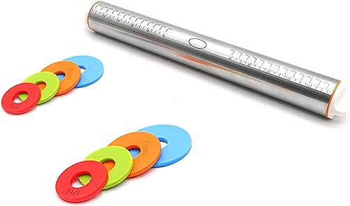 Miniatura 4 de Thymart Rodillo de acero inoxidable para pizza, rollo de masa de hamburguesa, rodillo para hornear, con controlador de espesor. Rodillo ajustable