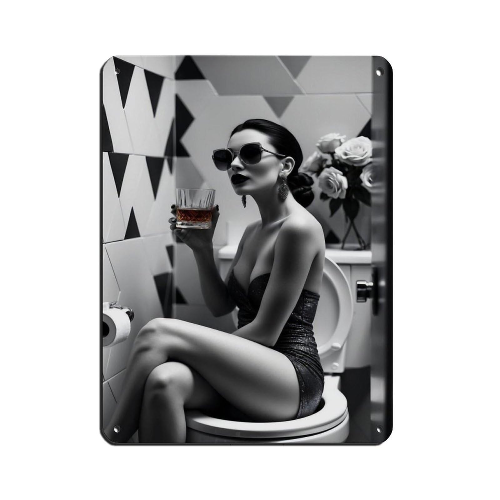 Glamorous Woman Stylish Bathroom Art Retro Poster Metal Tin Sign Chic Art Retro Iron Painting Bar People Cave Cafe Family Garage Poster Wall Decoration 12x16inch(30x40cm)