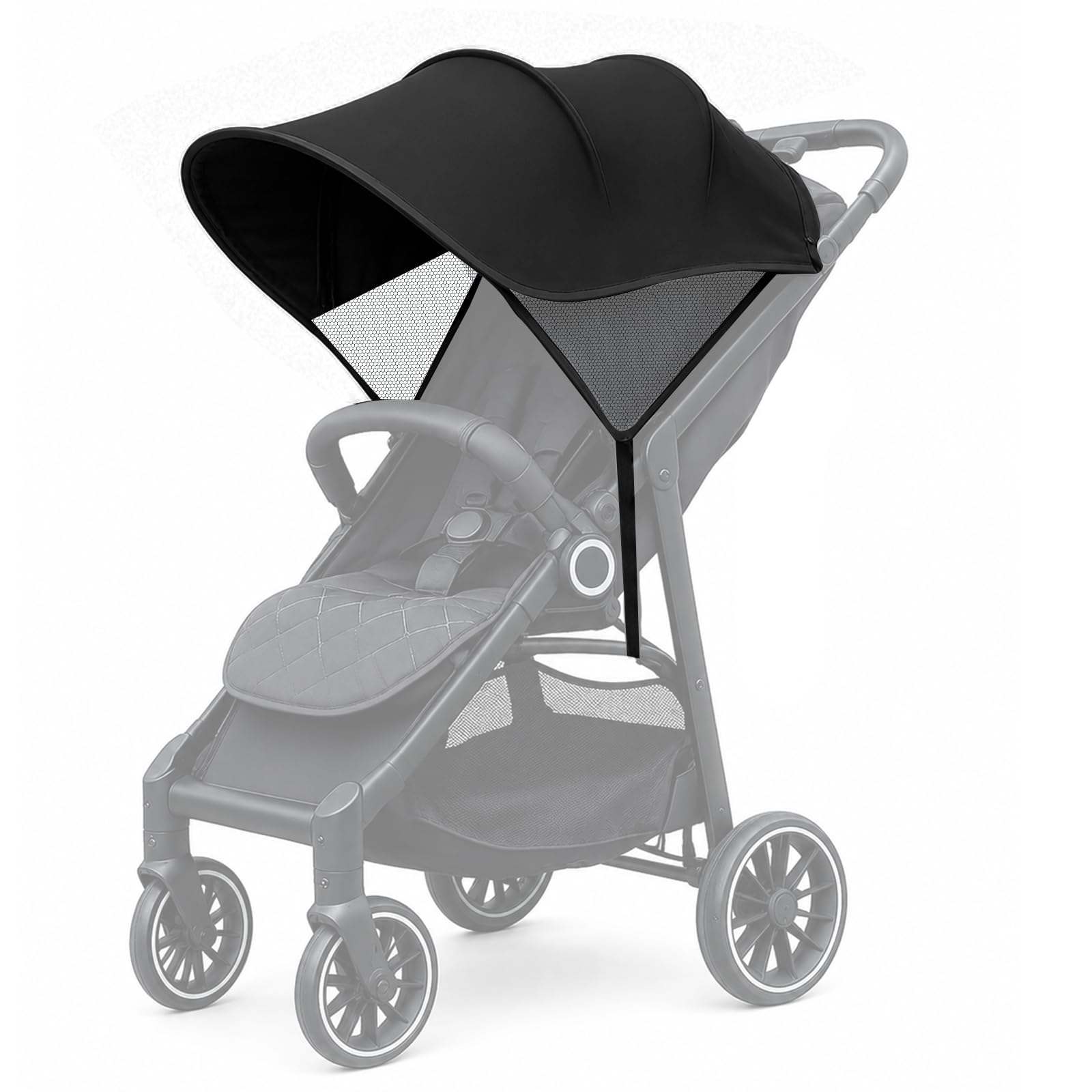 WD&CD Parasole per Passeggino, Pieghevole Traspirante con Protezione UV Facile da Installare, Nero
