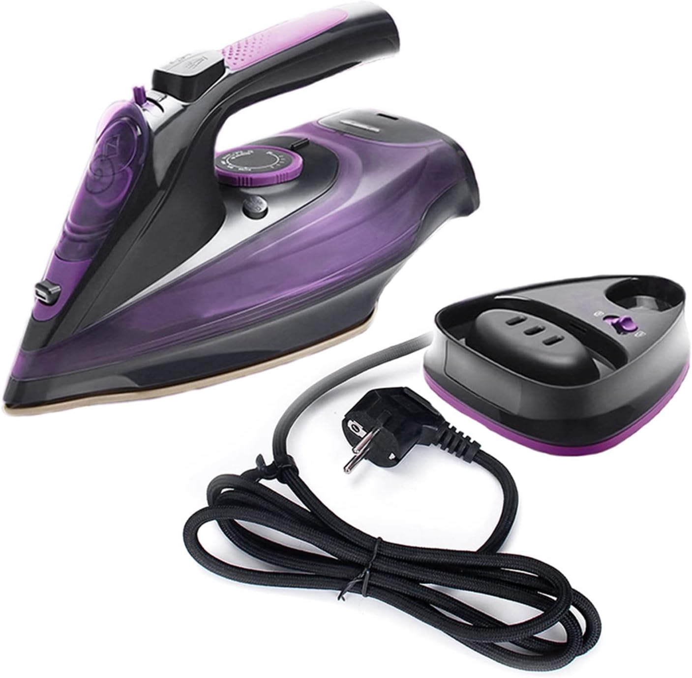 HAOTING Plancha inalámbrica, plancha de vapor de 2400 W, plancha de vapor portátil ligera para la ropa, plancha de vapor para el hogar con suela antiadherente, plancha antigoteo, sistema de control de