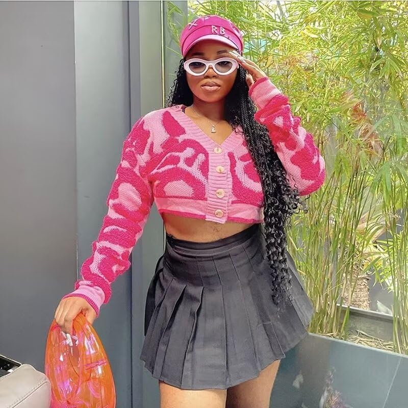 ThusFar Women Fashion Button Down Colorblock Cardigan Sweaters Fall Slim Crop Outwear Open Front Knit Coat Streetwear - Image 2