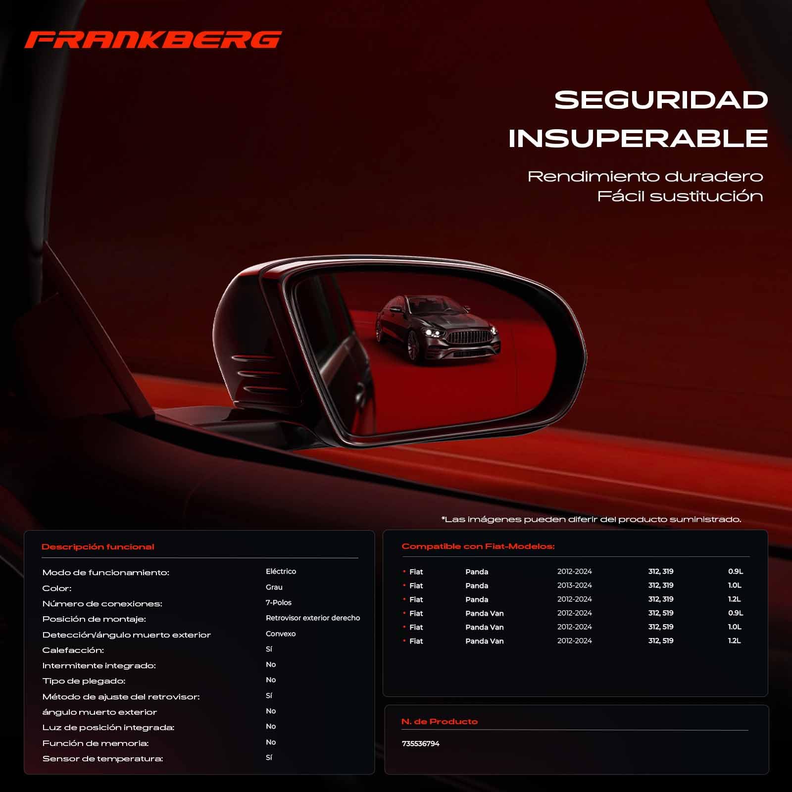 Frankberg Espejo exterior eléctrico derecho 7 Polos 735536794