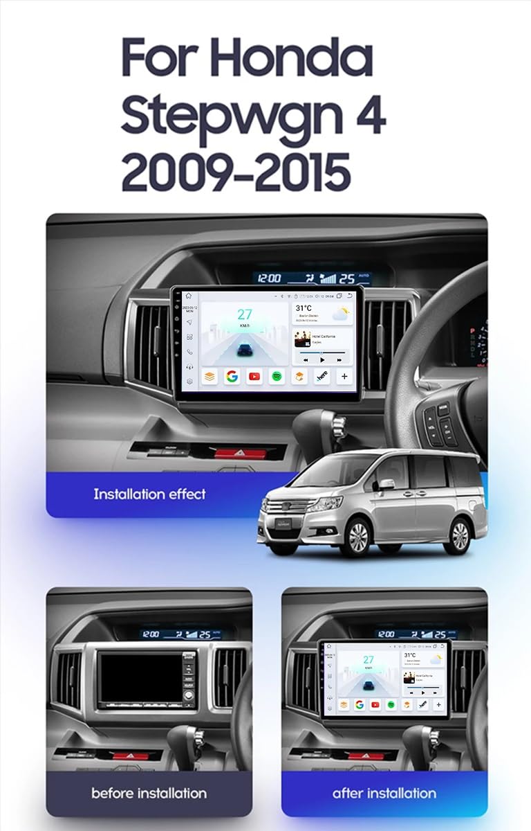 2K Radio Samochodowe dla Honda Stepwgn 4 2009-2015 Ekran Dotykowy QLED Android 13 9-Inch/Bezprzewodowe CarPlay/Android Auto/WiFi/FM AM RDS Radio/GPS/Bluetooth/Kamera Cofania/ADAS DVR(M100CP)