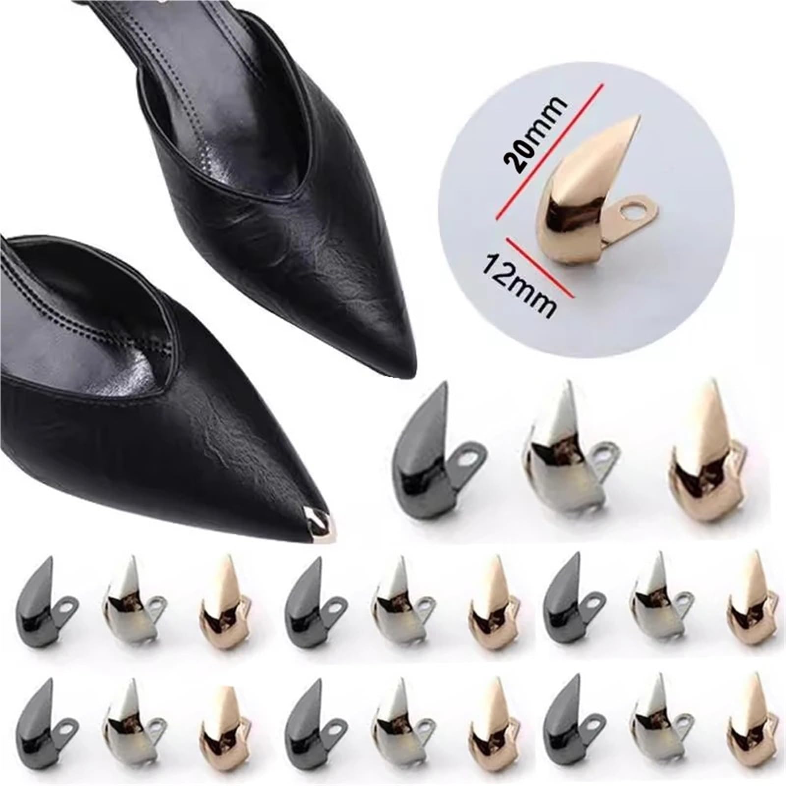 Protector Puntiagudo for Zapatos de Metal, 20 Piezas, Puntera tacón Alto, Corrector Desgaste, Punta Cuero antipatadas