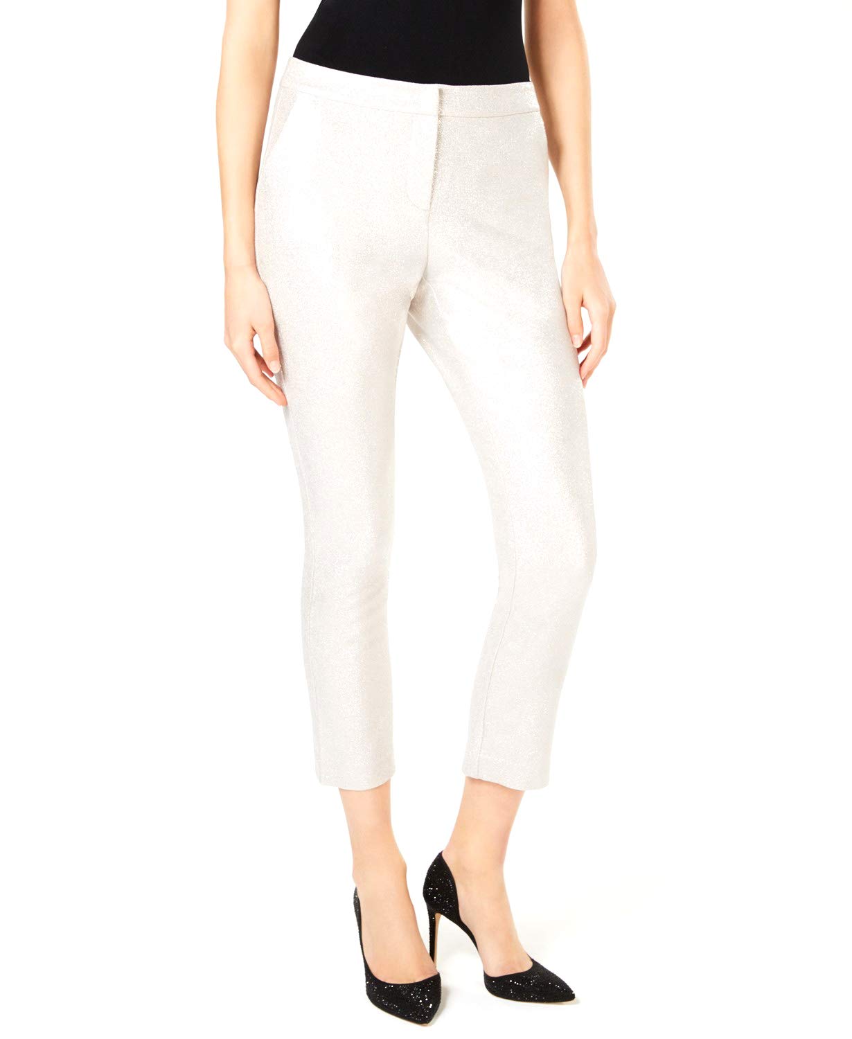I-N-C Womens Foil Crepe Casual Cropped Pants white 8x27