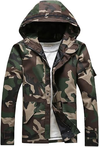 Mens Camouflage Military Style Windbreaker Hooded Jacket Coat
