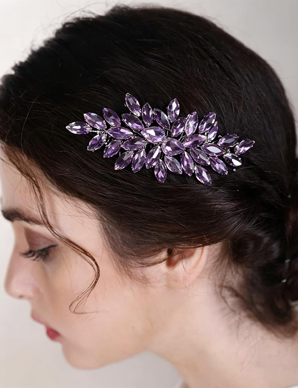 Crystals Hair Comb for Bride for Women for Bridal Cute Teardrop Hair Comb Slide Multi-Color Purple