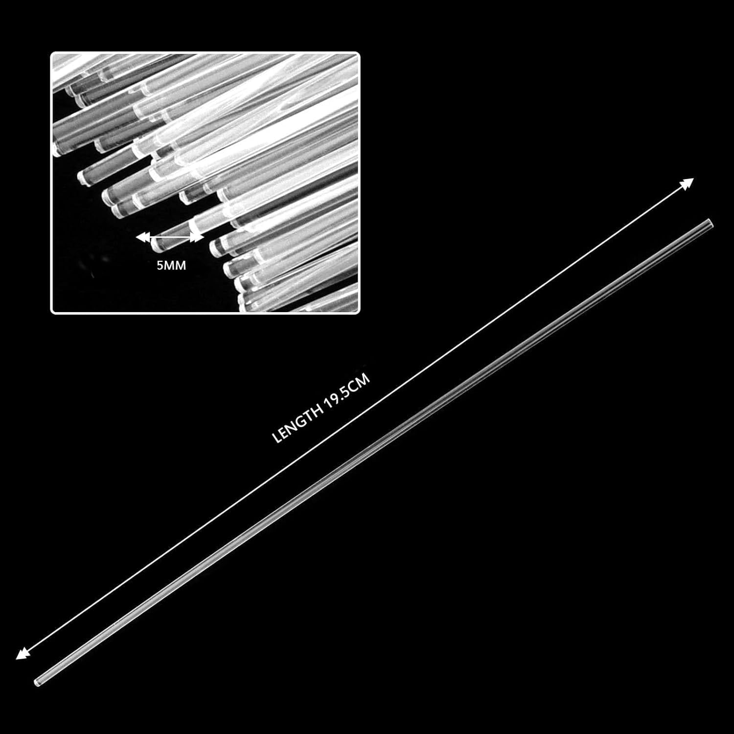 Okrągłe Pręty Akrylowe 50 Szt. Akrylowe Patyczki Długość 19,5 Cm Materiał Diy Dekoracja Kwiatowa Średnica 2 Mm-5 Mm Przezroczyste Akrylowe Kołki, One Color, 5mm