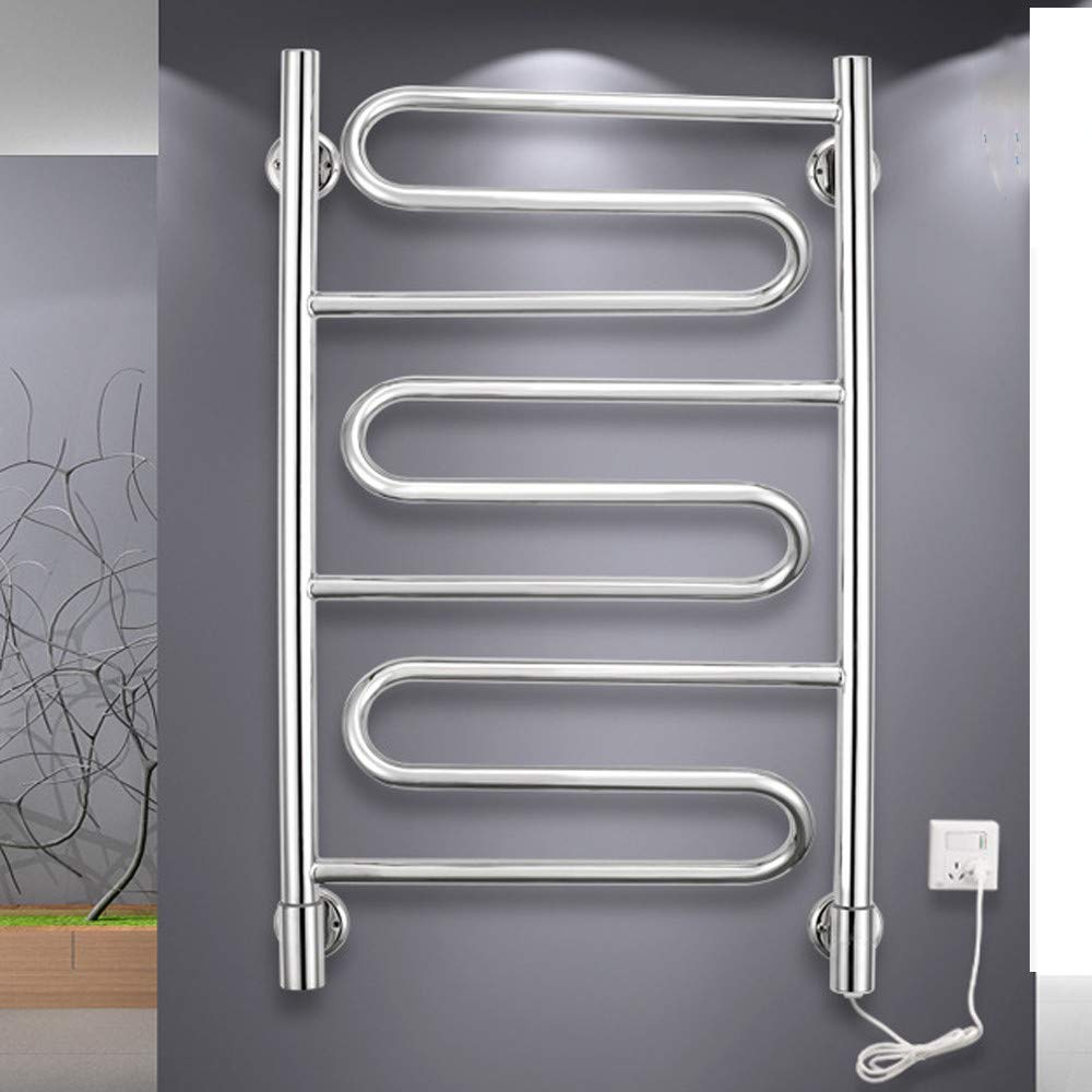 Toallero eléctrico, toallero calefactado de Acero Inoxidable para Pared, Ahorro de energía, diseño de Barra Curva, radiador de baño calefactado (Plugin)