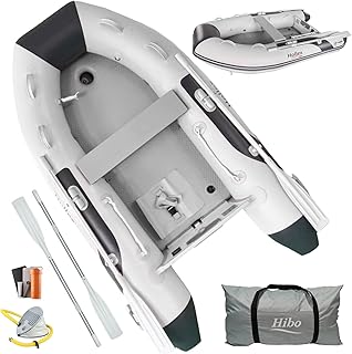 HIBO Hollex by Schlauchboot - Airdeck und Aluminium Boden - 0.9 mm 1150 Denier PVC - Polyester Spiegel - Aufblasbarer Kiel - Hellgrau - Komplett Ausgestattet