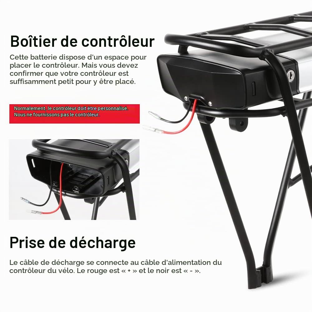 SEASON Ebike Batterie pour Porte-Bagages 36V - 13Ah 14.5Ah 15.6Ah 17.4Ah / 48V - 10.4Ah Batterie au Lithium-ION pour vélo électrique1000W 750W 500W 350W Moteur(avec Chargeur)
