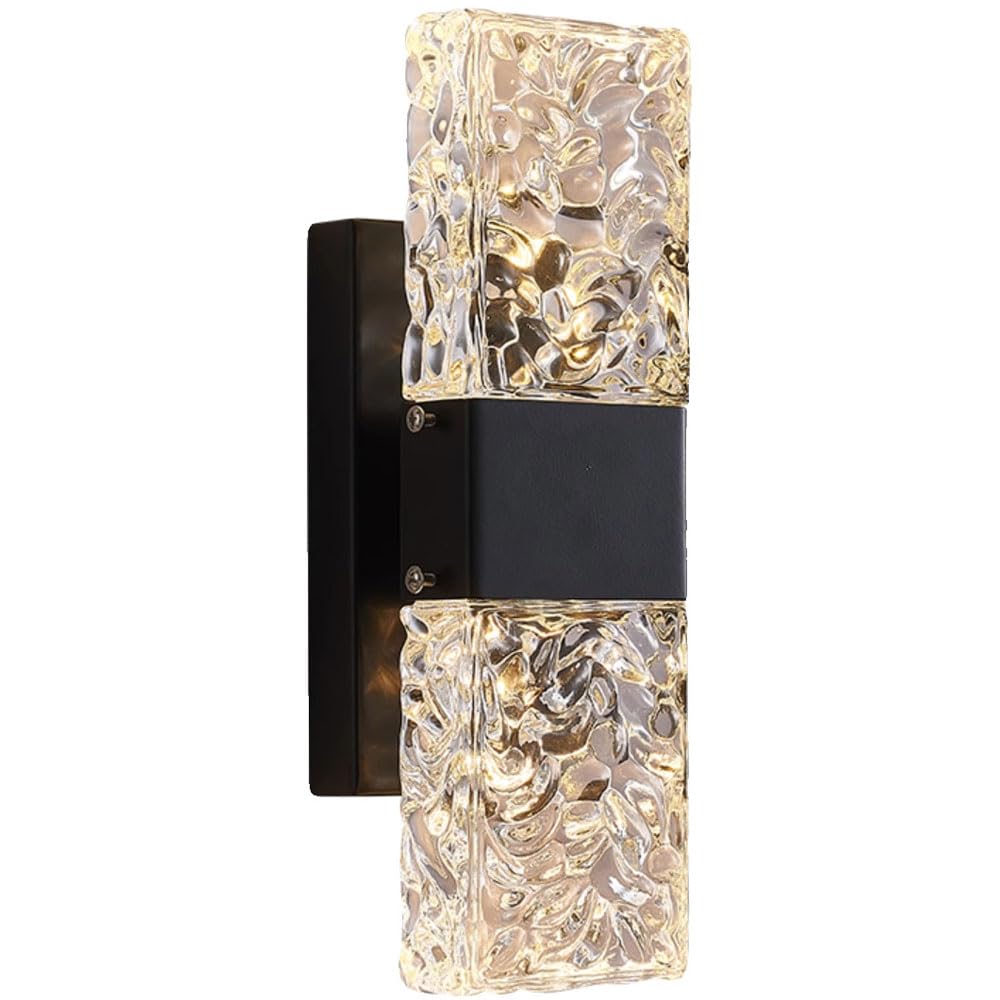 Lampada da Comodino con Luce LED dimmerabile, Applique di Cristallo di Lusso con Design a Increspatura d'Acqua, per Soggiorno, Camera da Letto, Scale