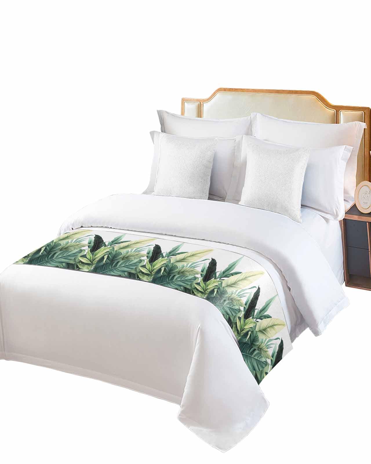 DecorLovee Green Tropical Leaves Bed Runners for Twin Size Bed, Decorative Bed Throws for Foot of Bed, Country Summer Botanical Palm Leaf Bed Runner Sofa Throw Bedding Scarf Protector for Bedroom